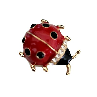 #ad Ladybug Fashion Brooch Gold Tone Painted Red amp; Black Enamel amp; Rhinestones $8.94