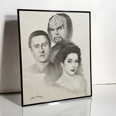 #ad Star Trek Gary Saderup Art Print Litho Data Worf Troi Sketch Framed Signed 1993 $78.19