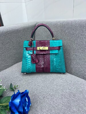 #ad Turquoise Purple Handmade Genuine Ostrich Leather Ladies Women Bag Handbag $489.99
