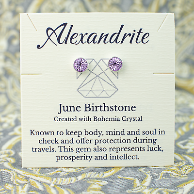 #ad June Birthstone Alexandrite Earrings Light Purple Bohemian Crystal Silver Stud $15.99