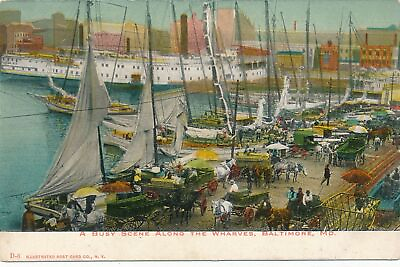 #ad BALTIMORE MD A Busy Scene Along The Wharves Postcard udb pre 1908 $7.87