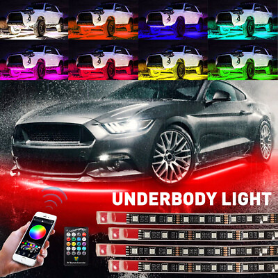 #ad RGB LED Under Car Tube Strip Decor Body Underglow Neon Light Kit APP Control $32.99