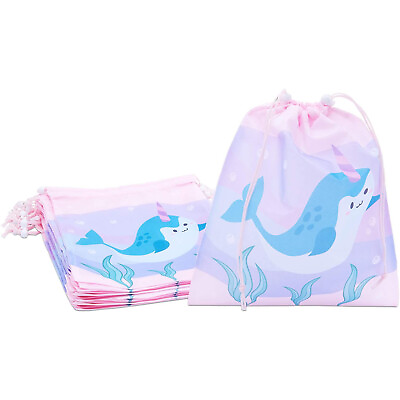 12 Pack Medium Narwhal Drawstring Gift Bags for Kids Birthday Party 10 x 12quot; $16.99