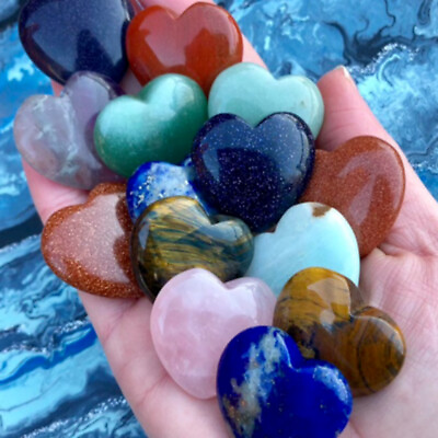 #ad 20PCS 20mm Natural Crystal Quartz Carved Heart shaped Healing Love Gemstones $12.99