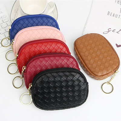 #ad Woven PU Leather Wallet Credit Card Bag Zipper Change Coin Purse Key Handbag New $7.26