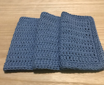 #ad HANDMADE SET OF 3 CROCHET COTTON DISH CLOTHS OR WASH CLOTHS 8.5x8.5 INCHES *NEW* $13.50