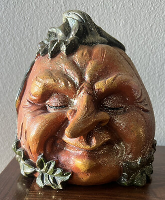 #ad 9” Vintage Pumpkin Resin Ugly Face Jack O Lantern Scary Glitter Outdoor Indoor $20.00