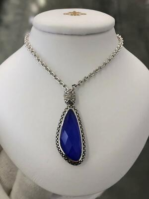 #ad Sterling Silver Natural Diamonds Blue Lapis Azuli Tear Drop Halo Cable Necklace $500.00