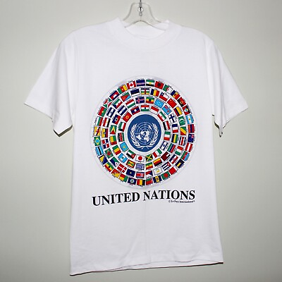 #ad mint unworn vintage 90s UNITED NATIONS big logo t shirt Le Pays International $77.77
