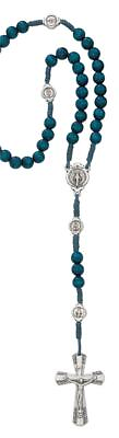 #ad Blue Wood Cord Miraculous Rosary Comes in a Plastic Gift Box $35.88