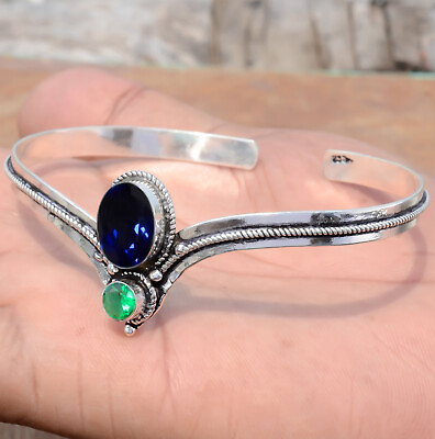 #ad Blue Tanzanite Cut Diopside Bracelet 925 Sterling Silver Cuff Gift Mans Jewelry $22.24