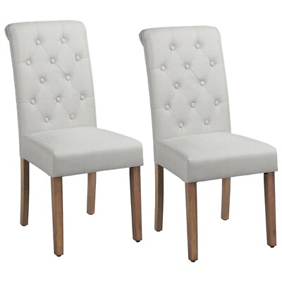 #ad Design Upholstered Parsons Tufted Dining Chairs with Solid Wood Leg 2pcs Beige $97.99
