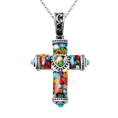 #ad #ad Murano Style Glass Cross Necklace Christian Chain 20quot; Ct 10 Fathers Day Gifts $32.54