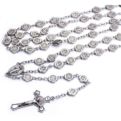 #ad Vintage for Rosary Necklace Catholic Religoin for Men Women Silver 8mm Bea $8.20