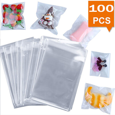 #ad 100Pcs Self Adhesive Bag Transparent Plastic Seal Cellophane Bag Packing Bags AU $4.29