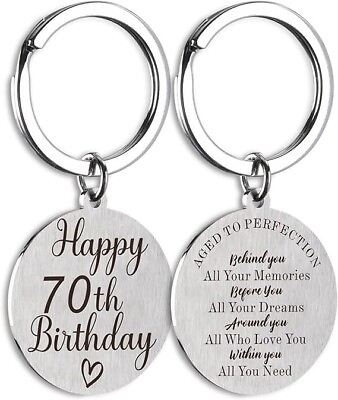#ad Happy 70th Birthday Gifts for Women or Men Keychain 70 Year Old Birthday Gift... $15.76