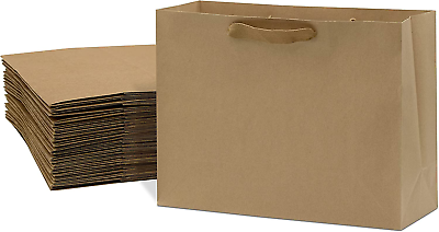 Brown Gift Bags with Handles 25 Pack 16x6x12 Designer Shopping Bags in Bulk L $46.84