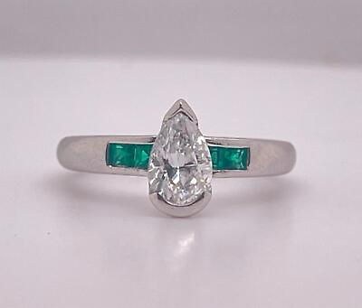 #ad GIA Certified Estate Pear Diamond amp; Princess Emerald Platinum Engagement Ring $3399.00