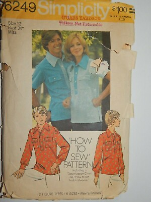 #ad Shirt Top Pullover Simplicity 6249 Size 12 MISS Ladies Sewing Pattern Cut Vtg $9.74