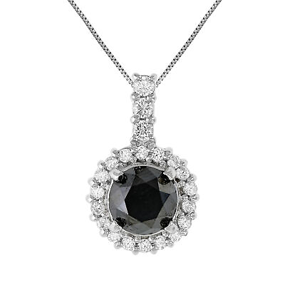 #ad 1.50 ct Black Diamond Pendant Necklace for Women Halo Sterling Silver with Chain $149.99