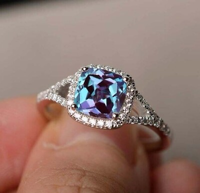 #ad Unique alexandrite gemstone 925 Sterling silver halo diamond wedding gift ring $38.57