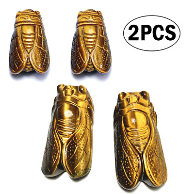 #ad 2x Tiger#x27;s Eye Stone Crystal Carved Cicada Healing Gemstone Pendant Gift Natural $11.99