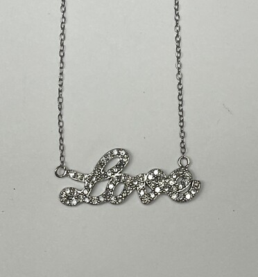 #ad Vintage Diamond Love Sterling Silver Necklace 18” 0.35 CTW Single Cut Diamonds $122.75