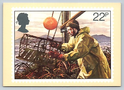 #ad c1981 Postcard Reproduced From England Stamp Design 22p 6x4quot; Lobster Potting $4.48
