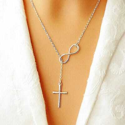 #ad Womens Infinity Cross Necklace Chain Silver Crucifix Fashion Gift Necklaces Long GBP 2.99