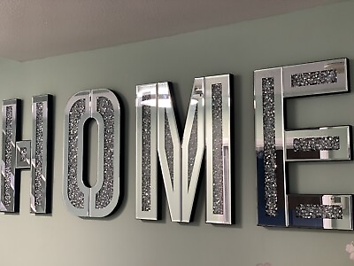 HOME Sign Silver Crushed Crystal Diamond Mirror Letters Wall HungBling Gift UK✅ GBP 93.99