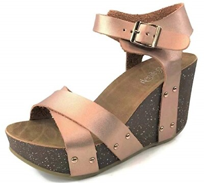 #ad Refresh Mara 05 Rose Gold Fashion Ankle Strap Open Toe Wedge Heeled Sandals $19.99