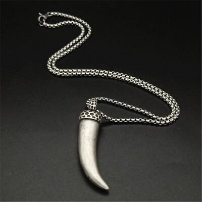 #ad Men#x27;s Stainless Steel Amulet Wolf Tooth Pendant Necklace Jewelry Wholesale Gift $9.99