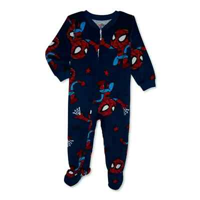 #ad Spider Man Toddler One Piece Fleece Sleeper Footie Pajamas Blue Size 18M NEW $15.00