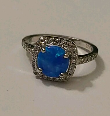 #ad 1.25 Carat Lab Created Blue Opal CZ Sterling Silver Engagement Ring Size 6 $44.95