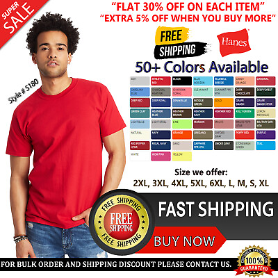 #ad Hanes Unisex T Shirt Plain Short Sleeves Blank Wholesale Beefy T T Shirt 5180 $10.89