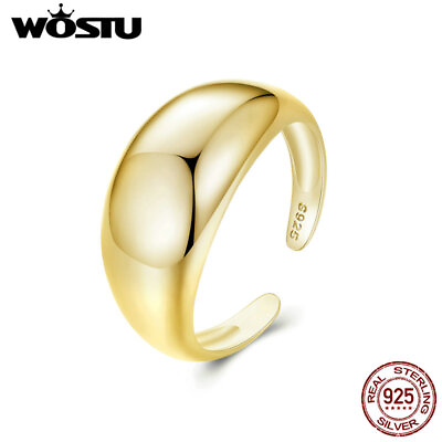 #ad WOSTU Chic S925 Sterling Silver Halo Plated gold Open Ring Women Gifts Jewelry $9.51