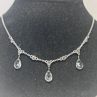 #ad Beautiful Signed GIVENCHY Crystal Teardrop Silver Tone Chain Necklace $28.95