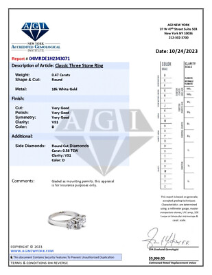 #ad 1ct D VS1 Round Cut Natural Certified Diamonds 18k Gold Classic Three Stone Ring $3594.60