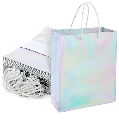 24 Pack Silver Holographic Gift Bags with Handles 10 x 8 x 4.25 In $19.99