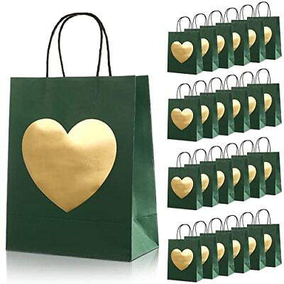 #ad 24 Pcs Gift Bags with Glitter Gold Heart Print Paper Shopping Bag 8 x 10 x 4 ... $28.76