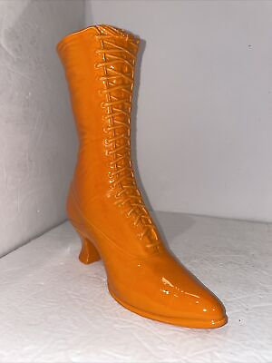 #ad Ladies Victorian Decor Lace Up Boot Vase Orange Glaze Decor Large Ceramic Mold $34.99
