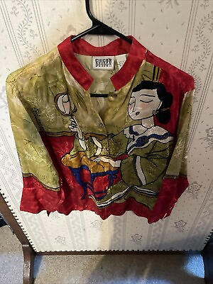 #ad Chico’s Design Womens Size 0 Silk Blouse Button Shirt Long Sleeve Asian Geisha $39.60