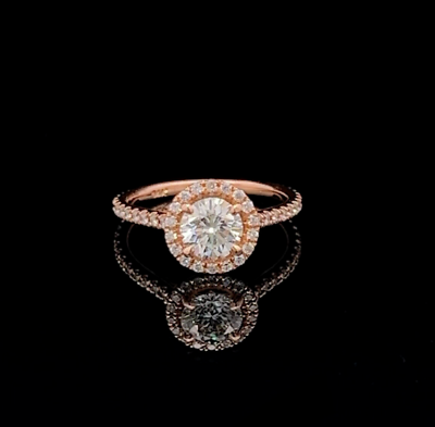 #ad 14K Solid Rose Gold 1.17ct Brilliant Round Diamond Halo Pave Ring $3328.57