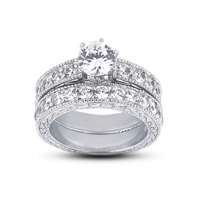 #ad 2.01ct I SI3 Round Natural Diamonds 14k Vintage Style Matching Bridal Set $3718.50