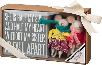 #ad Primitives by Kathy Felt Mouse Gift Set My Sister Box Sign Set 3 Gift Ornament $22.99