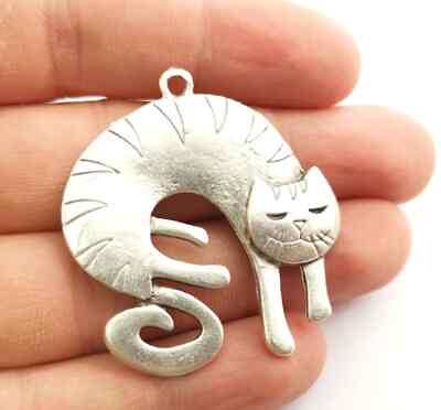 #ad Cat Dangle Charms Antique Silver Plated jewelry Accessories 45x42mm G18318 $1.49