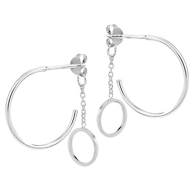 #ad Unique and Sleek Round Half Hoop Sterling Silver Dangle Chain Back Earrings $14.69