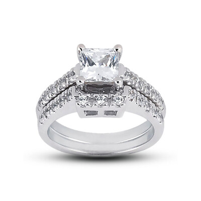 #ad 3.96ct G VS1 Princess Natural Diamonds 18k Vintage Style Matching Bridal Set $22772.06