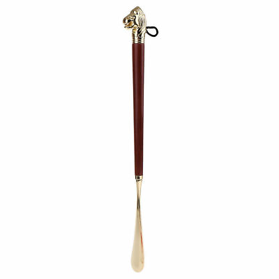 #ad Long Metal Shoe Horn Schima Wood Handle Solid Brass Lion Head 16.30in $22.99