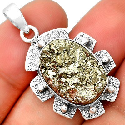 #ad Natural Peruvian Golden Pyrite 925 Sterling Silver Pendant Jewelry P 1485 $9.99
